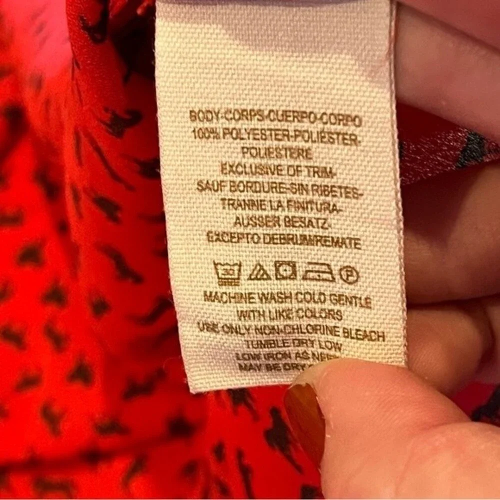 Free People Red & Blue Tiny Horse Print Oversize Top Blouse Size Small